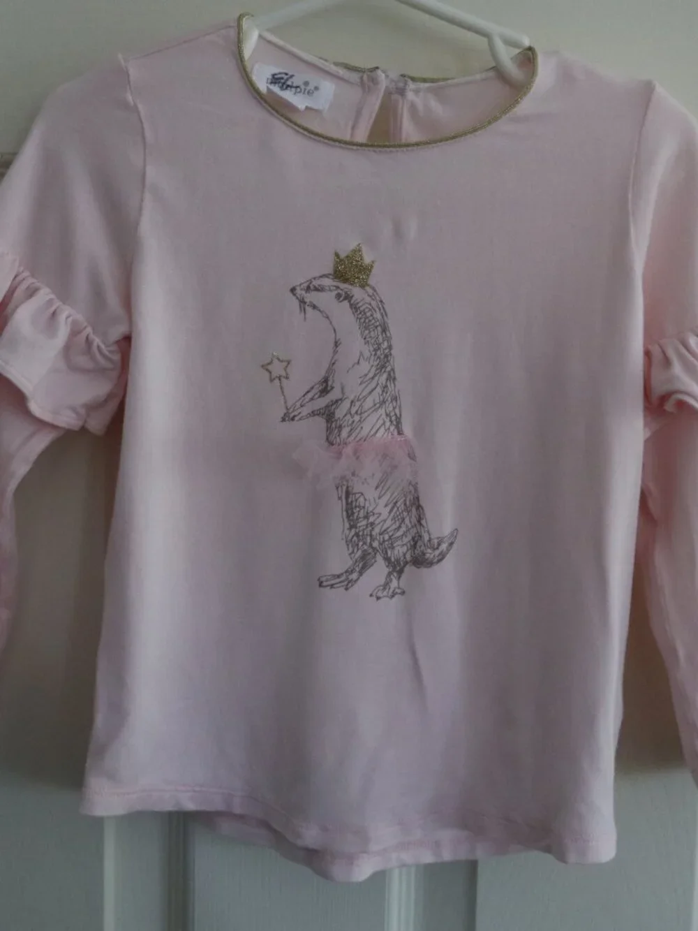 Set of 2 Long sleeve Mud Pie tees ballerina/fairy otter and goose white & pink